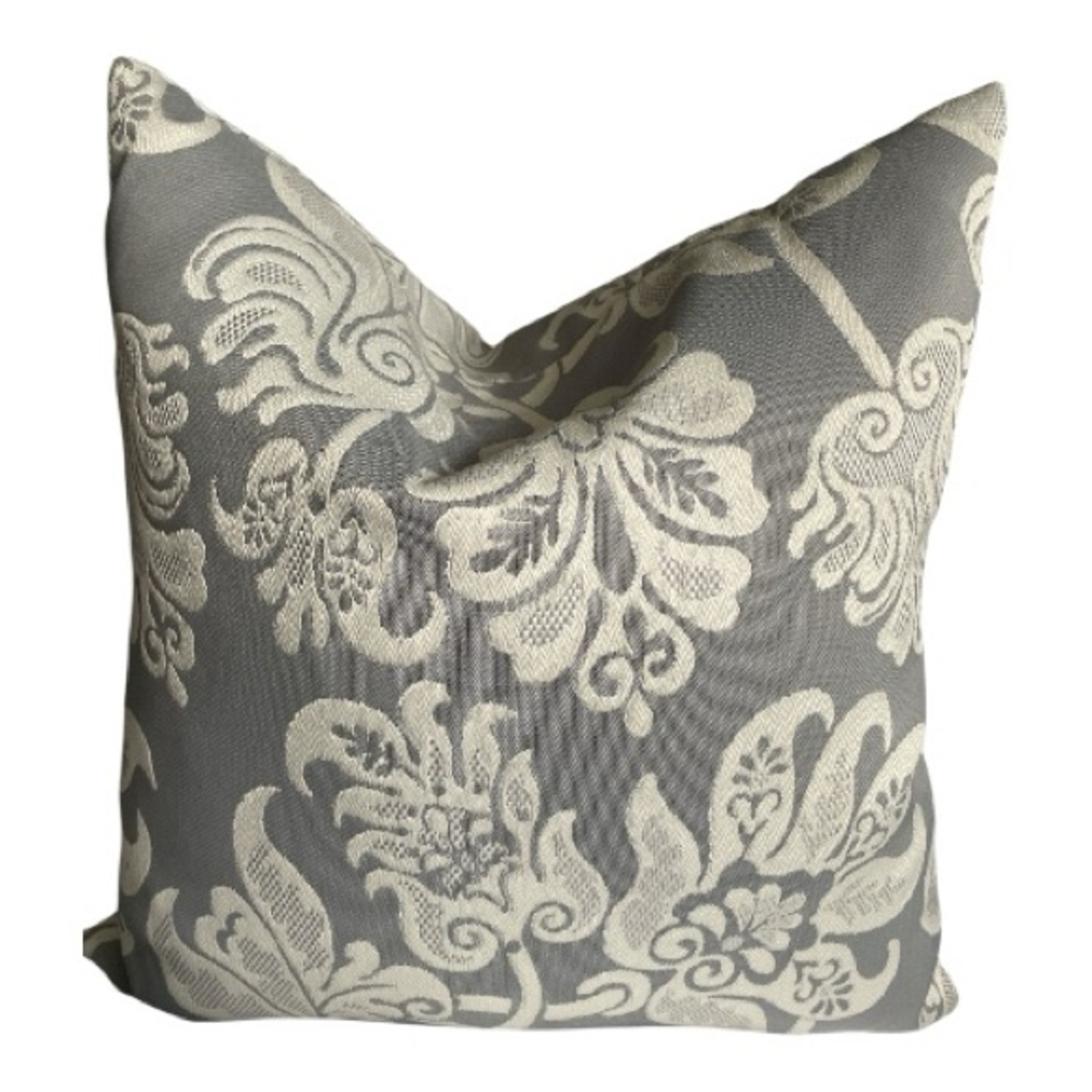 Gray and Cream Floral Pillow